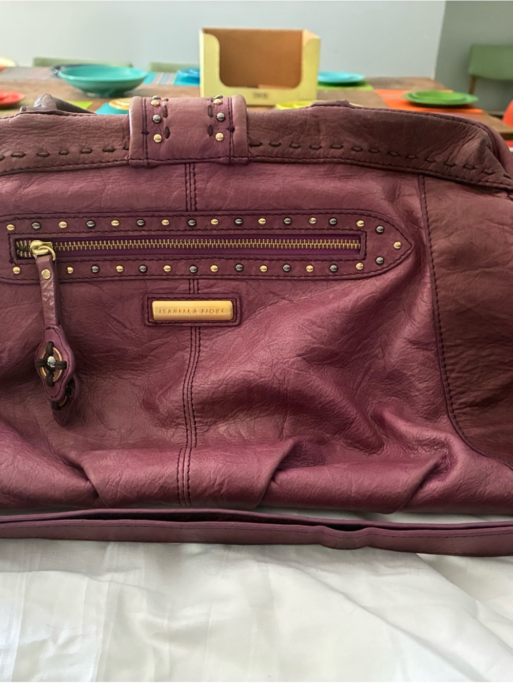 Isabella Fiore Plum Leather Studded Shoulder/handbag